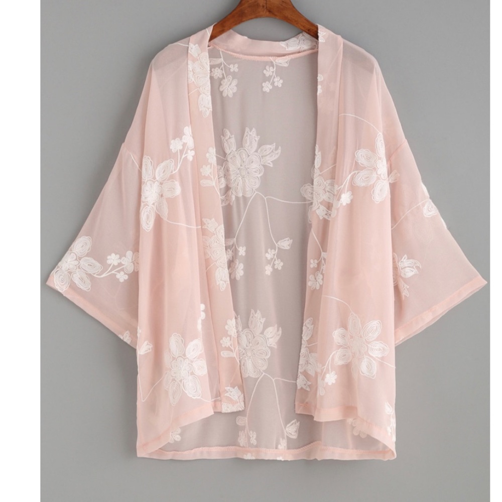 Floral Embroidered Semi-Sheer Kimono